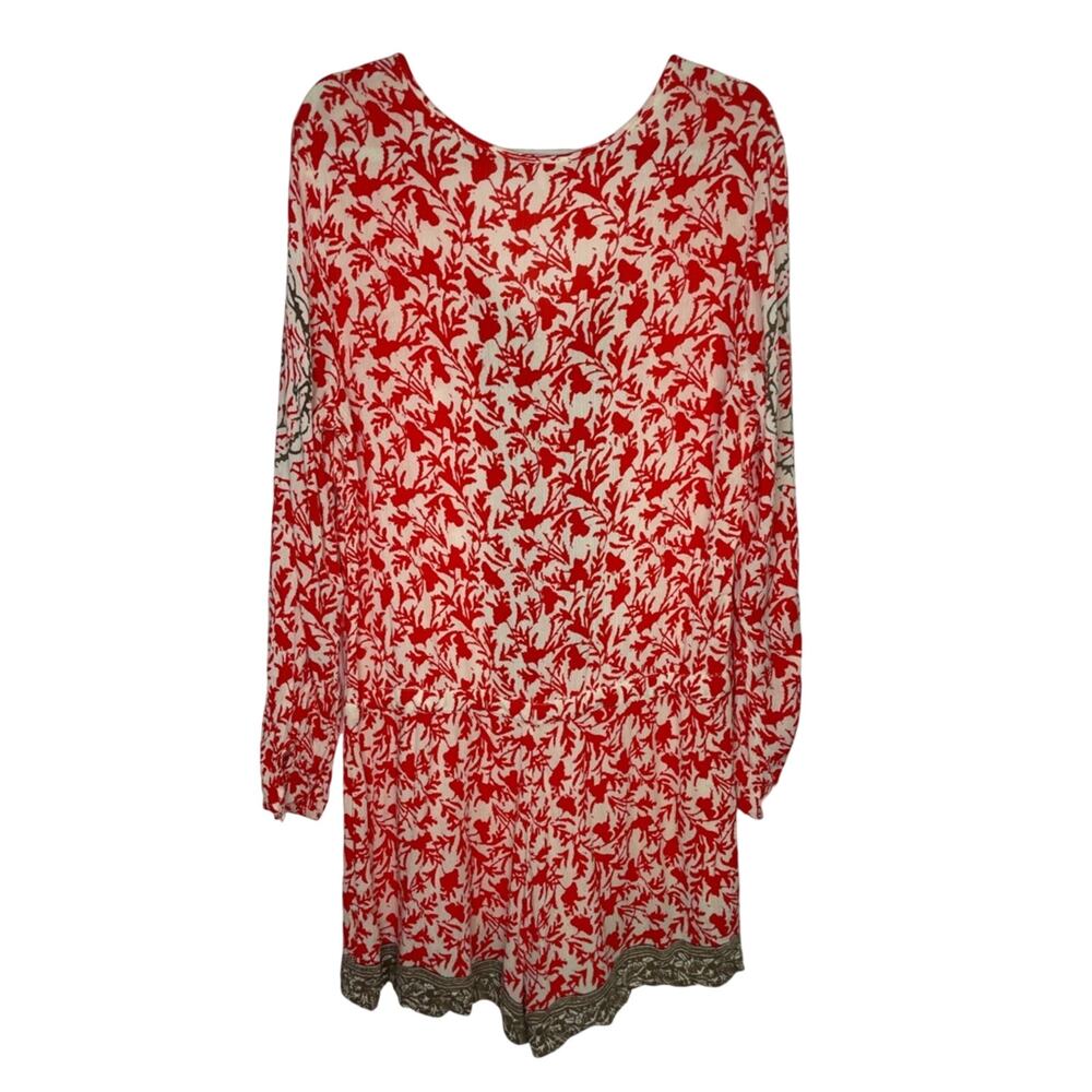Free People Red & Cream Long-Sleeve Floral Romper M - Picture 3 of 9